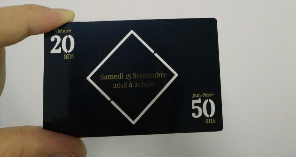 Carte de fidélité imprimée UV Carte d'invitation en métal anniversaire